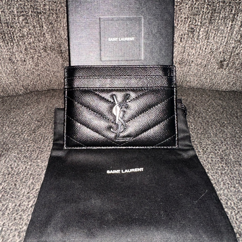 SAINT LAURENT Cassandre Matelassé Card Case in Smooth Leather
